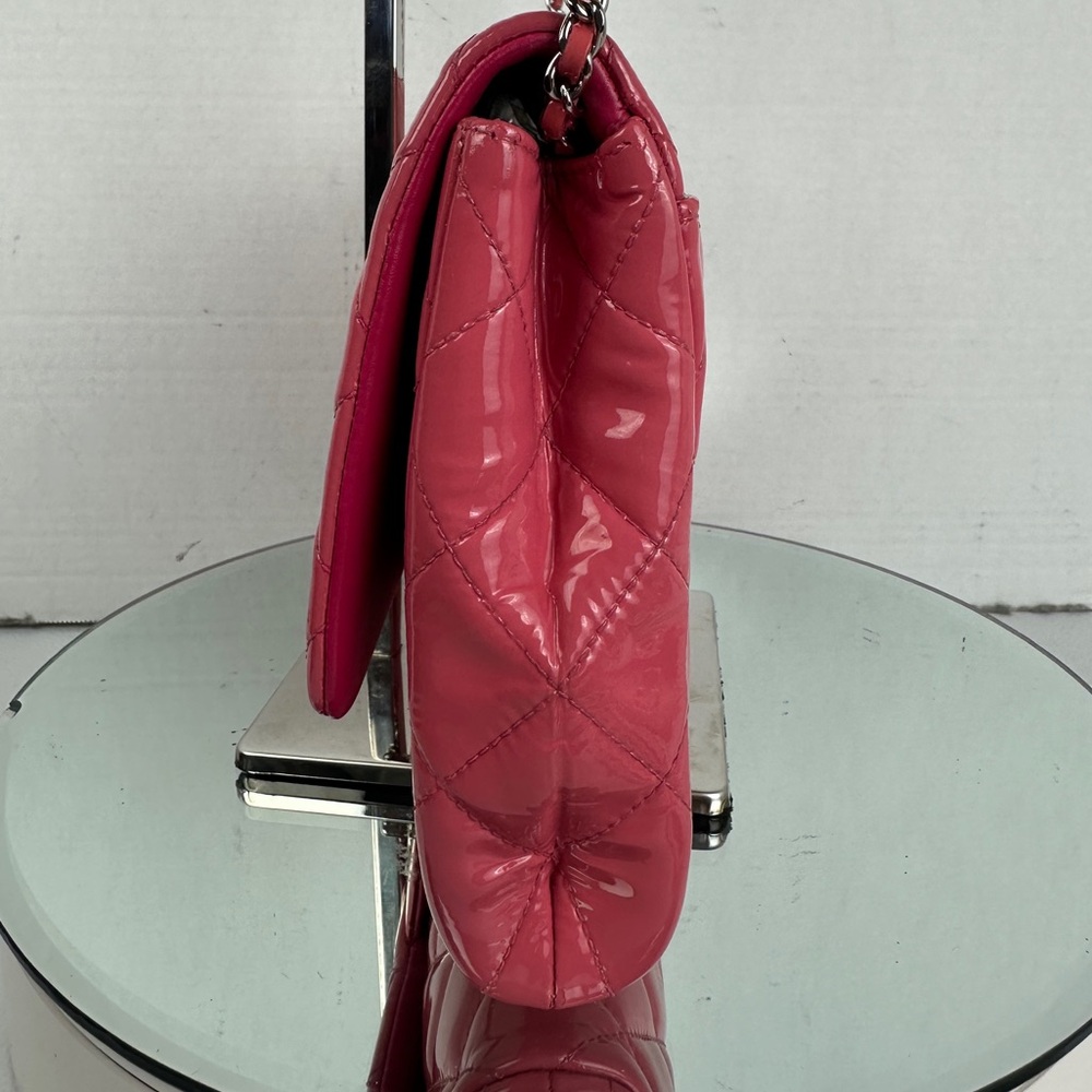 CHANEL Pink Quilted Patent Leather Flap Bag with Silver Hardware - Picture 5 of 10